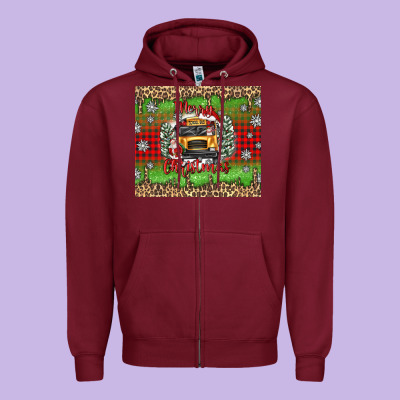 Christmas School Bus Zipper Hoodie Designed By Texasbilliewilder