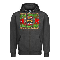 Charcoal Heather Christmas school bus Zipper Hoodie - texasbilliewilder