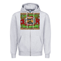 Heather Grey Christmas school bus Zipper Hoodie - texasbilliewilder
