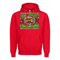 Red Christmas school bus Zipper Hoodie - texasbilliewilder