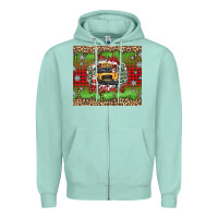 Seafoam Christmas school bus Zipper Hoodie - texasbilliewilder