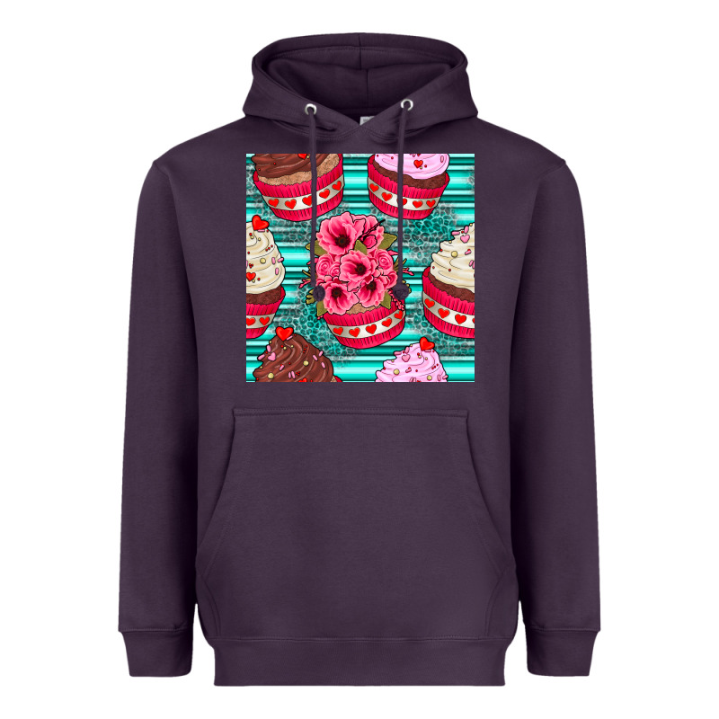 Valentines Day Flower Cupcakes And Serape Seamless Pattern Heavyweight Hoodie by BundleAndBundleShop | Teevron