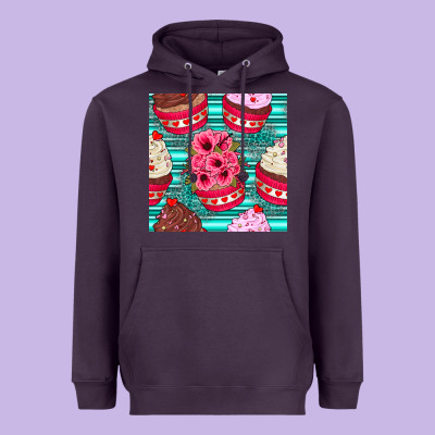 Valentines Day Flower Cupcakes And Serape Seamless Pattern Heavyweight Hoodie Designed By Bundleandbundleshop