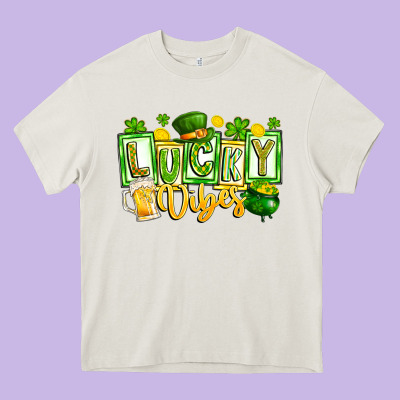 Lucky Vibes Heavy Core Tee Designed By Cowhidedigitalart