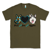 Army Green peace love huskies Classic Tee - RanaPortraitStore