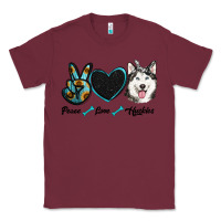 Burgundy peace love huskies Classic Tee - RanaPortraitStore