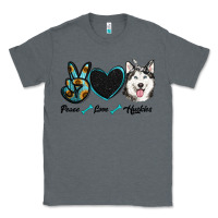 Charcoal Heather peace love huskies Classic Tee - RanaPortraitStore