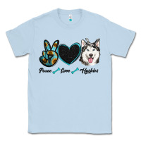 Dusty Blue peace love huskies Classic Tee - RanaPortraitStore
