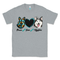 Heather Grey peace love huskies Classic Tee - RanaPortraitStore