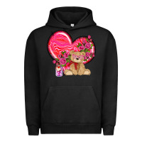 Pigment Black valentines heart with bear Urban Hoodie - NancyCooperArtShop
