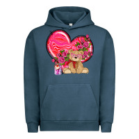 Pigment Midnight Navy valentines heart with bear Urban Hoodie - NancyCooperArtShop