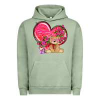 Pigment Oil Green valentines heart with bear Urban Hoodie - NancyCooperArtShop