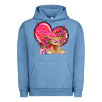 Pigment Pebble Blue valentines heart with bear Urban Hoodie - NancyCooperArtShop