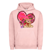 Pigment Salmon valentines heart with bear Urban Hoodie - NancyCooperArtShop