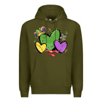 Army Green mardi gras hearts Premium Hoodie - MaliasSmallBusiness