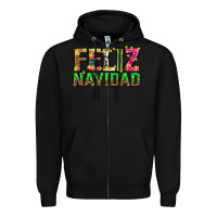 Black feliz navidad with pattern Zipper Hoodie - texasbilliewilder