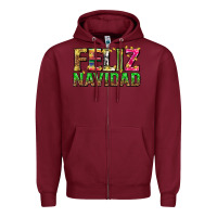 Burgundy feliz navidad with pattern Zipper Hoodie - texasbilliewilder