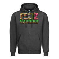Charcoal Heather feliz navidad with pattern Zipper Hoodie - texasbilliewilder