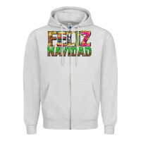 Dove Grey feliz navidad with pattern Zipper Hoodie - texasbilliewilder