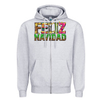 Heather Grey feliz navidad with pattern Zipper Hoodie - texasbilliewilder