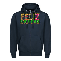 Navy feliz navidad with pattern Zipper Hoodie - texasbilliewilder