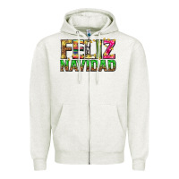 Oatmeal Heather feliz navidad with pattern Zipper Hoodie - texasbilliewilder