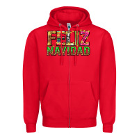 Red feliz navidad with pattern Zipper Hoodie - texasbilliewilder