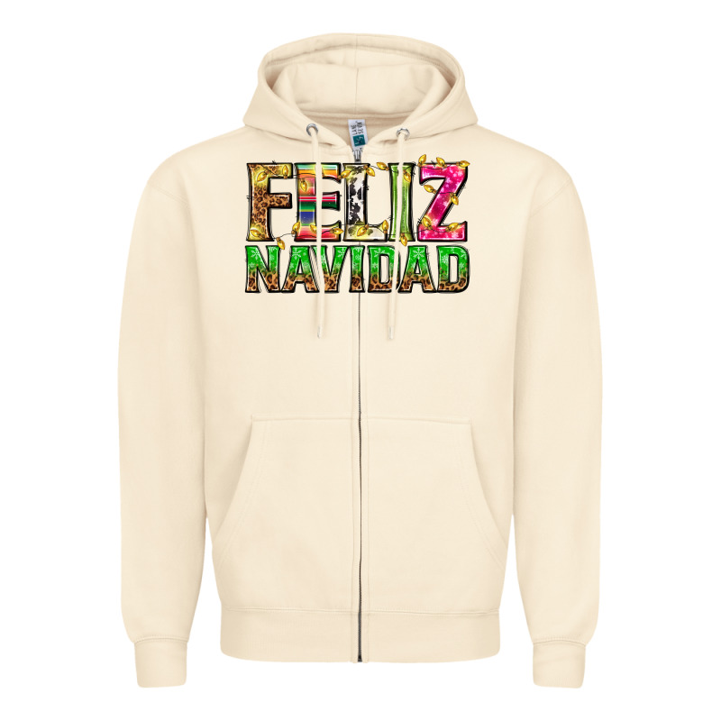 Feliz Navidad With Pattern Zipper Hoodie by texasbilliewilder | Teevron