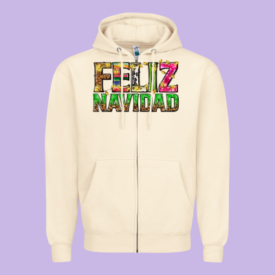 Feliz Navidad With Pattern Zipper Hoodie Designed By Texasbilliewilder