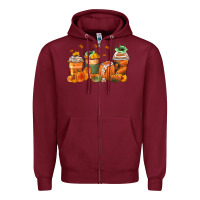 Burgundy pumpkins coffee cups Zipper Hoodie - Zillion Design Studio