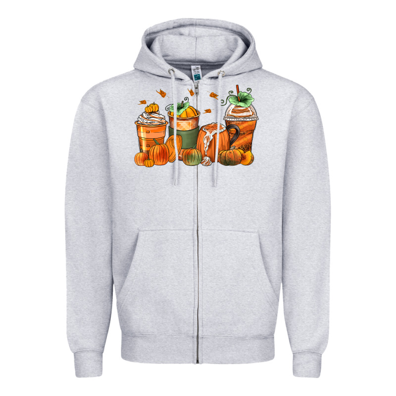 Pumpkins Coffee Cups Zipper Hoodie by Zillion Design Studio | Teevron