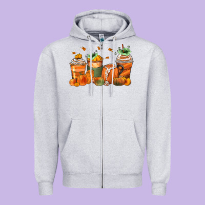 Pumpkins Coffee Cups Zipper Hoodie Designed By Zillion Design Studio