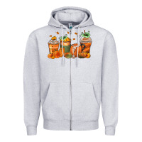 Heather Grey pumpkins coffee cups Zipper Hoodie - Zillion Design Studio