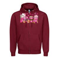 Burgundy pink christmas coffee cups Zipper Hoodie - texasbilliewilder