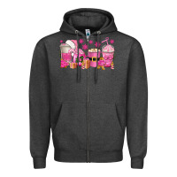 Charcoal Heather pink christmas coffee cups Zipper Hoodie - texasbilliewilder