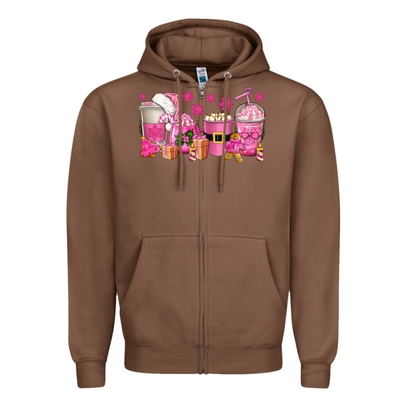 Pink Christmas Coffee Cups Zipper Hoodie by texasbilliewilder | Teevron