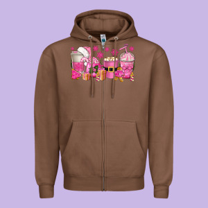 Pink Christmas Coffee Cups Zipper Hoodie Designed By Texasbilliewilder