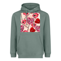 Valentines Day Lollipops And Lips Seamless Pattern Heavyweight Hoodie | Teevron