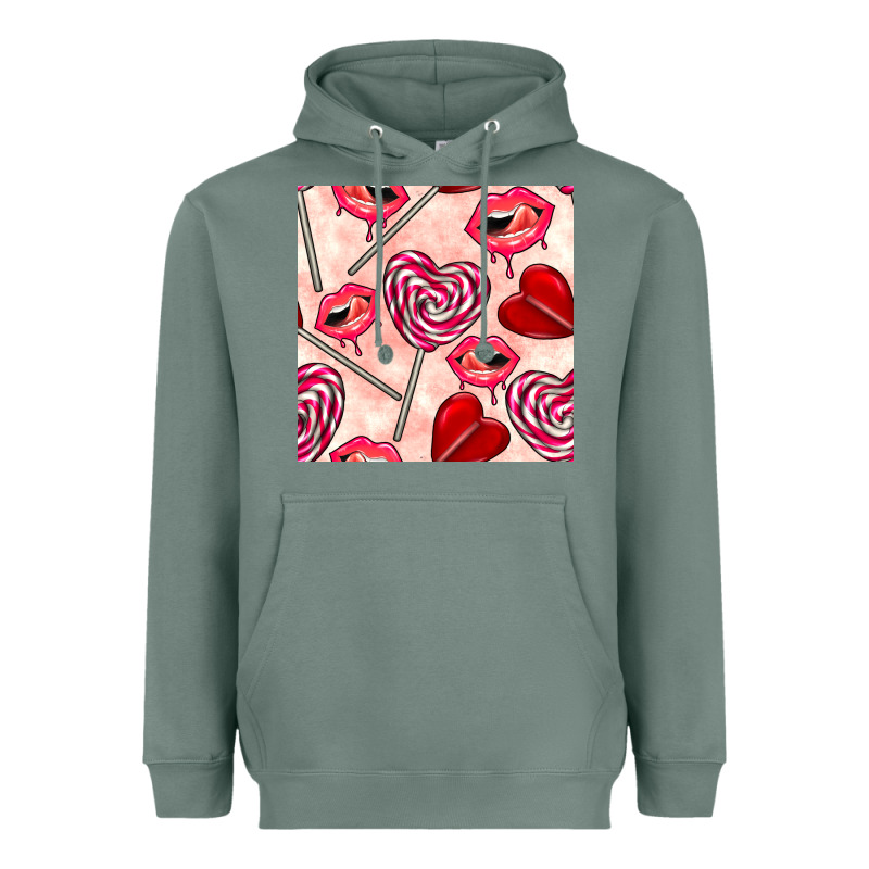 Valentines Day Lollipops And Lips Seamless Pattern Heavyweight Hoodie by BundleAndBundleShop | Teevron