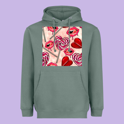Valentines Day Lollipops And Lips Seamless Pattern Heavyweight Hoodie Designed By Bundleandbundleshop