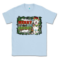 Dusty Blue merry and bright husky farm  background Classic Tee - RanaPortraitStore
