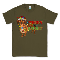 Army Green merry and bright dachshund Classic Tee - RanaPortraitStore