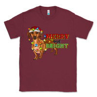 Burgundy merry and bright dachshund Classic Tee - RanaPortraitStore