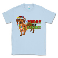 Dusty Blue merry and bright dachshund Classic Tee - RanaPortraitStore
