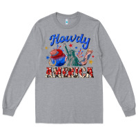 Heather Grey howdy america western Long Sleeve Tee - texasbilliewilder