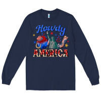 Navy howdy america western Long Sleeve Tee - texasbilliewilder