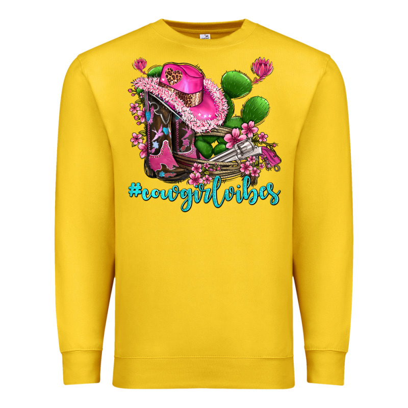 Cowgirl Vibes With Boots And Gun Premium Sweatshirt by AdoDesignShop | Teevron