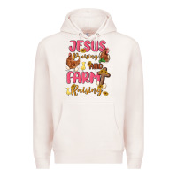 Pale Pink jesus praising and farm raising Premium Hoodie - MaliasSmallBusiness