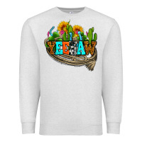 Oatmeal Heather yeehaw and cactus with horseshoe Premium Sweatshirt - AdoDesignShop