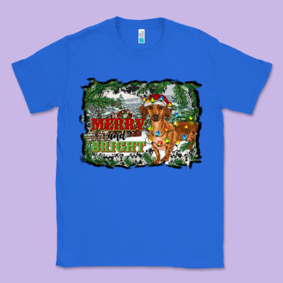 Merry And Bright  Dachshund With Farm Classic Tee Designed By Ranaportraitstore